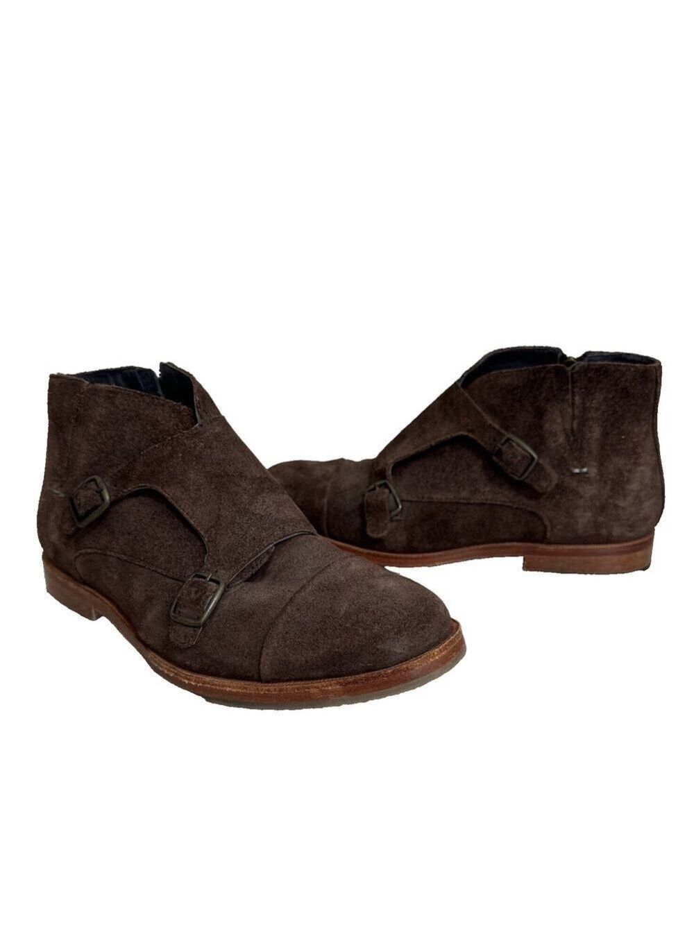 J Shoes Sz 7 Dorado Brown Nubuck Leather Double Monk Strap Booties Chelsea Boots